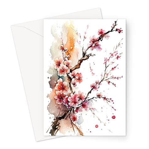 Japanese Cherry Blossom Card Pink Floral Flowers Mothering Etsy