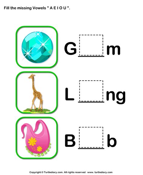 Missing Vowels A E I O U Turtle Diary Worksheet