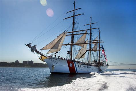 The U S Coast Guard Cutter Eagle Sails In New York City S Inner Harbor