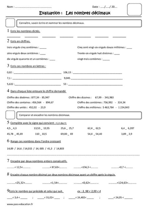 Nombres D Cimaux Cm Evaluation Pass Education