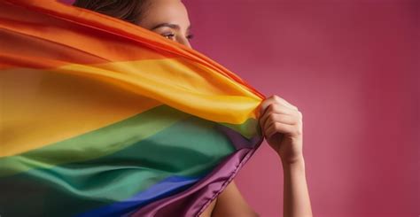 Foto Expressiva Do Orgulho De Uma Mulher Gay Padr Es De Bandeira Do Arco Ris Fundo L Sbico