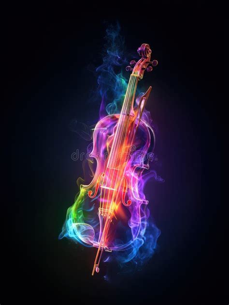 A Violin Made Of Colorful Smoke And Light Musical Notes Emanating From