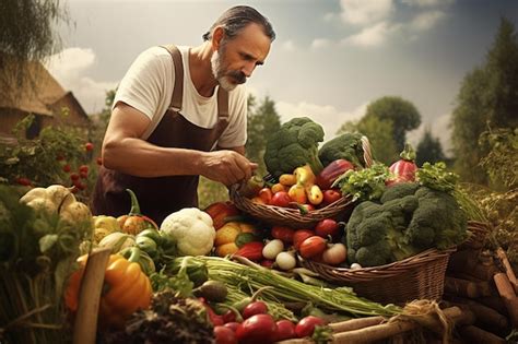 Premium AI Image Farmer Harvesting Fresh Vegetables