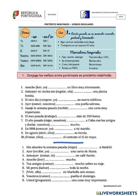 Pretérito indefinido verbos regulares 8º worksheet in 2023 Spanish