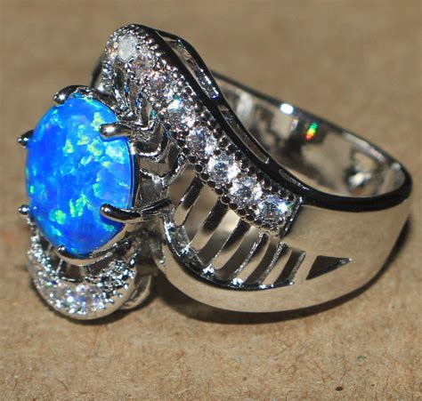 Blue Fire Opal Cz Ring Gemstone Silver Jewelry Sz Engagement Cocktail