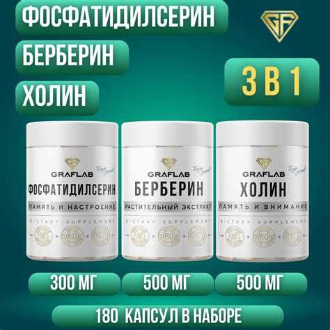 GraFLab, Берберин + Холин + Фосфатидилсерин, 3 банки по 60 капсул ...