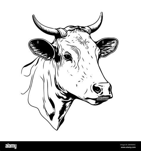 Minimalist Lineart Style Symbol With Cow Animal Head For Logo Or