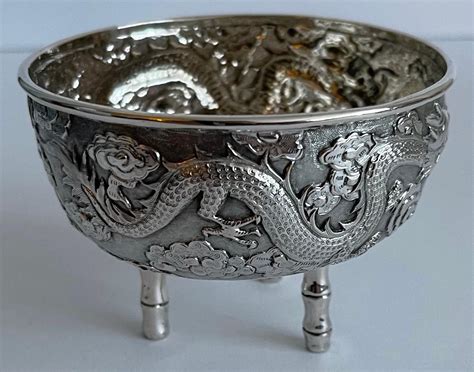 Chinese Export Silver Dragon Bowls Set Of 3 For Sale At 1stdibs