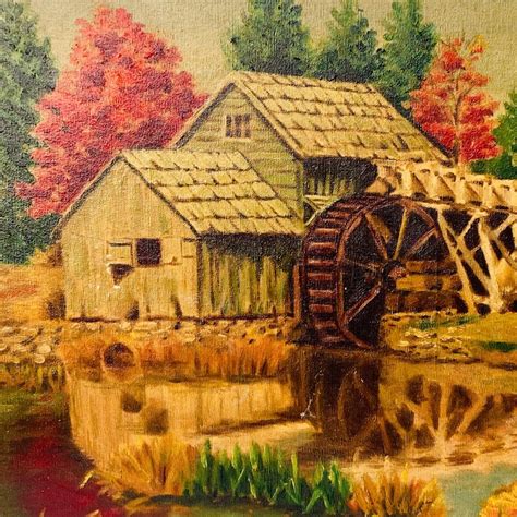 Original Vintage Water Mill Painting Oil on Canvas Signed - Etsy