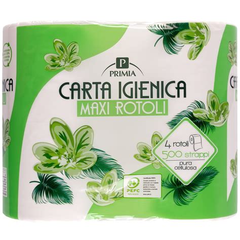 CARTA IGIENICA 4 MAXI ROTOLI 500 STRAPPI 2 VELI PRIMIA DupliClick