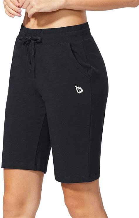 Baleaf Womens 10 Active Bermuda Shorts Jersey Walking Knit Black