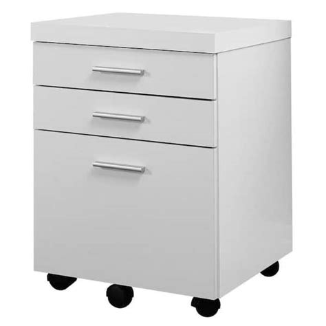 Monarch Specialties 3 Drawer Rolling Portable Filing Cabinet White Vm