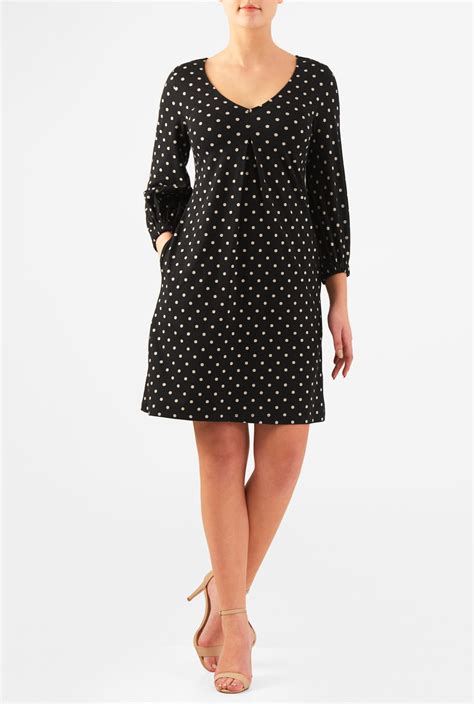 Shop Polka Dot Print Cotton Knit Shift Dress Eshakti