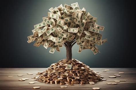 Premium Ai Image Tree Growing On A Pile Of Declining Money The