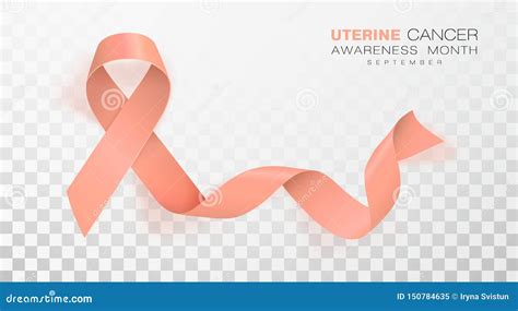 Uterine Cancer Awareness Month Peach Color Ribbon Isolated On