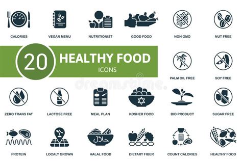 Healthy Food Icons Set Creative Icons Calories Vegan Menu