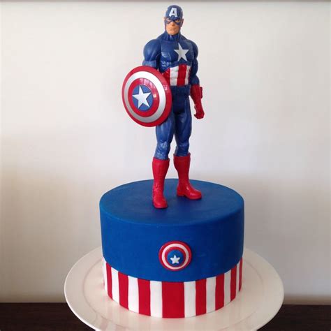 Captain America Cake With Toy Used As Topper Superherocake