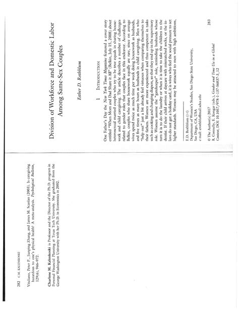 Pdf Division Of Workforce And Domestic Labor Among Same Sex Couples