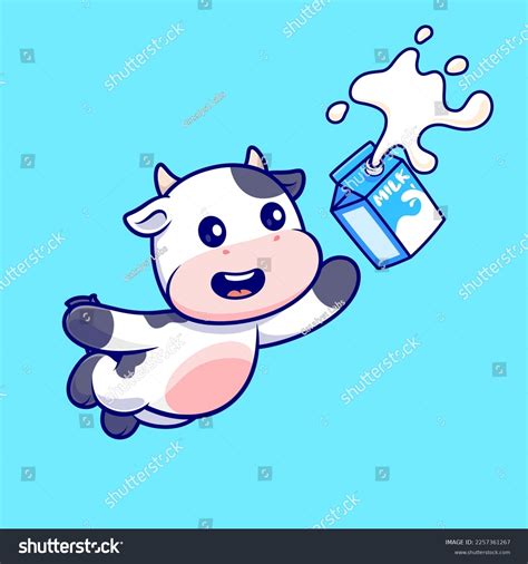 Cute Cow Catching Milk Cartoon Vector Stock Vector Royalty Free 2257361267 Shutterstock