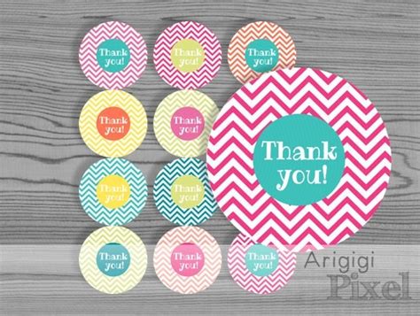 Thank you stickers printable label round, chevron, colorful, party ...