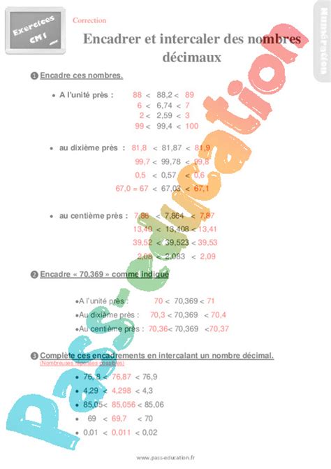 Encadrer Et Intercaler Des Nombres D Cimaux Exercices Eme Primaire