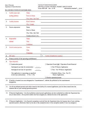 Fillable Online Dnr Wi Facility Identification Air Pollution Control