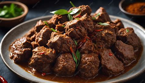 premium photo authentic indonesian beef rendang  halal
