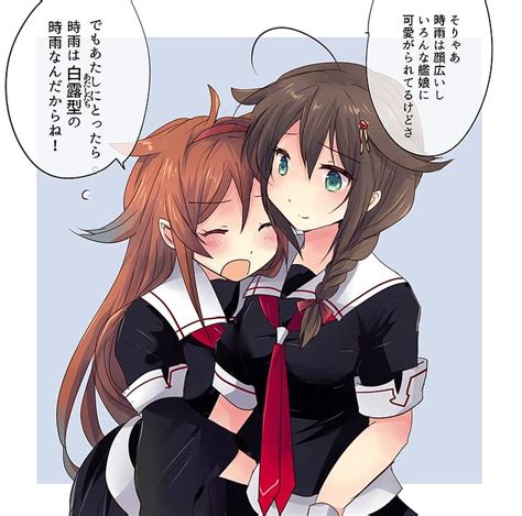 アニメ、 アニメの女の子、 艦隊これくしょん、 時雨（艦これ）、 白露湯（艦これ）、 肩までの長さの髪、 編んだ髪、 長い髪、 ブルネット、 女性二人、 Hdデスクトップの壁紙