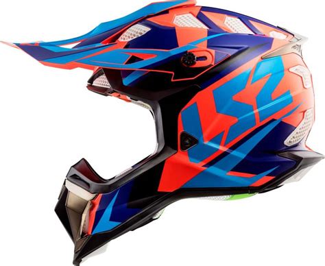 Capacete Motocross Ls2 MX470 Subverter Nimble Azul Laranja Capacetes