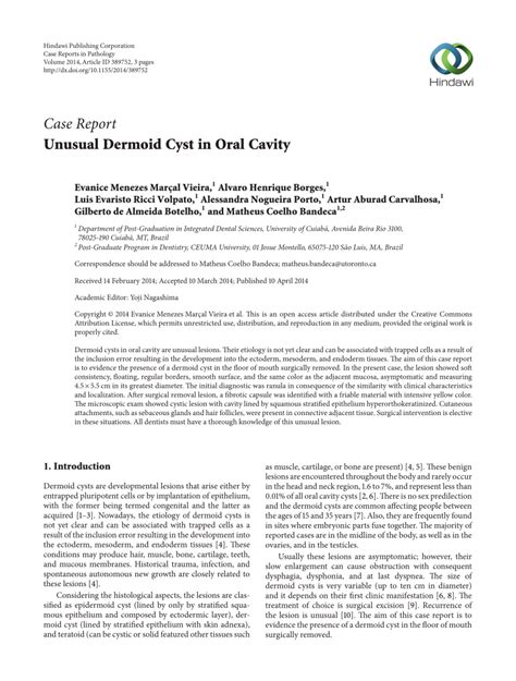 Pdf Unusual Dermoid Cyst In Oral Cavity