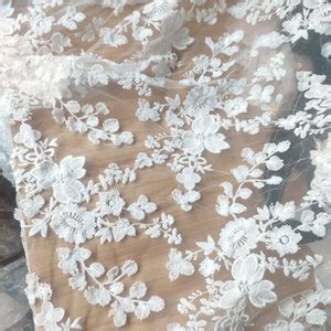 Yard D Flower Embroidered Lace Fabric Floral Ivory Tulle Fabric For