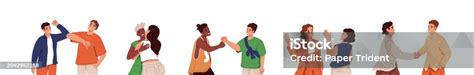 Pessoas Se Cumprimentando - Vetores de Pessoas Se Cumprimentando Amigos Gesticulando Boasvindas ...