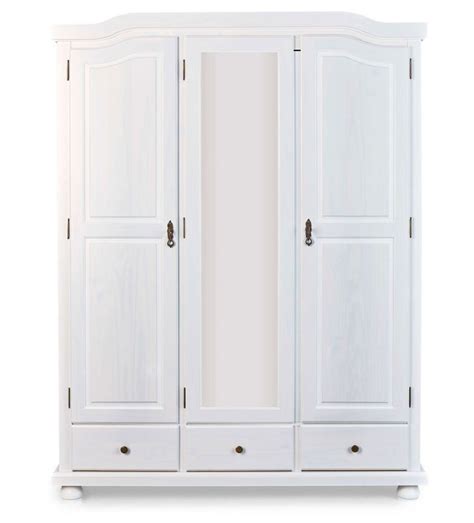 Armoire Rustique Kappl Pin Massif Vernis Blanc Tiroirs Portes