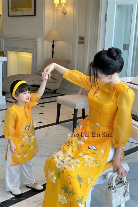 Mommy And Daughter Embroidered Flower Ao Dai Pre Made Modernized