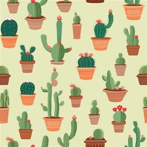 Premium Ai Image Cactus Plants Pattern