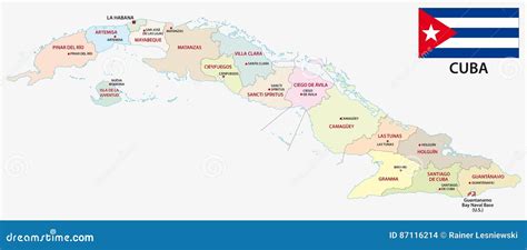 Mapa Administrativo Y Político De Cuba Con La Bandera Stock de