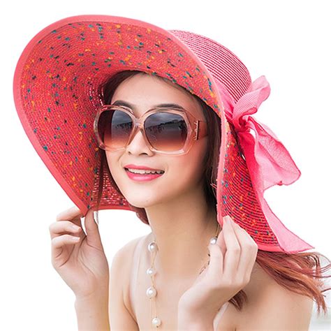 Foldable Floppy Hat With Big Bowknot Wide Brim Beach Sun Hat