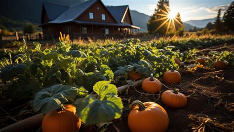 Premium AI Image | Pumpkin patch at sunset in autumn