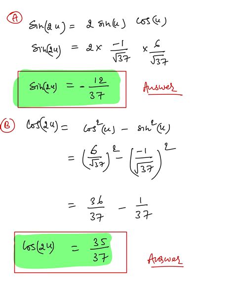 Solved Please Help For Math Find The Exact Values Of Sin2u Cos