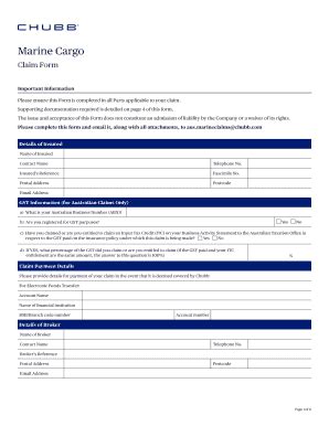 Fillable Online Marine Cargo Chubb Fax Email Print Pdffiller