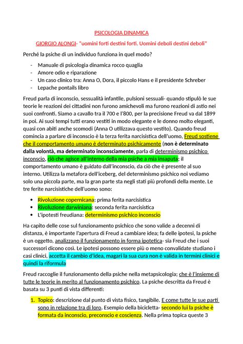 Psicologia Dinamica Appunti Presi Dalla Lezione Dcritti Integrati