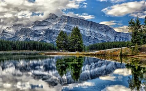 Reflection Of Alberta Banff National Park Canada Mount Rundle Mountain