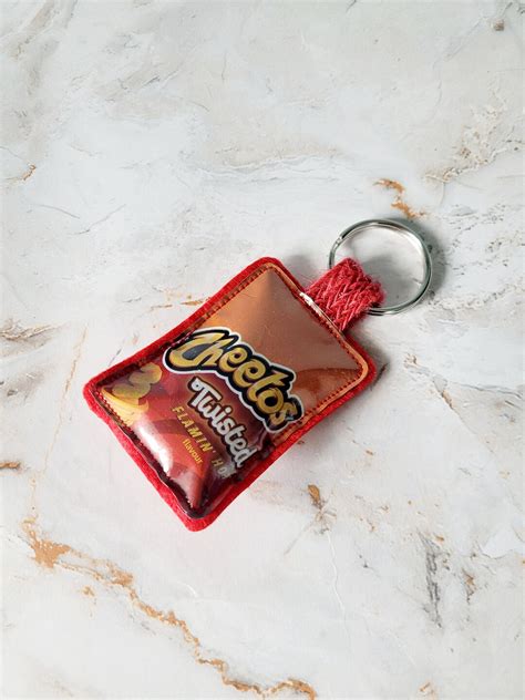 Cheetos Twisted Flamin Hot Keyring Or Bag Charm Handmade Using An Upcycled Snack Wrapper Gift