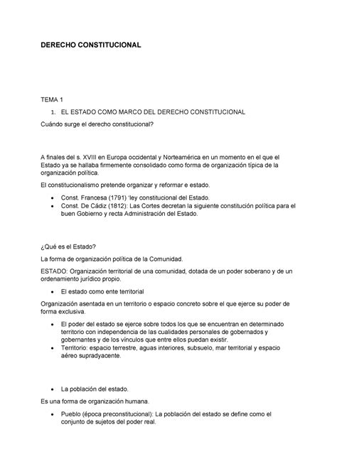 Deerecho Constitucional Resumen T Y T Derecho Constitucional Tema