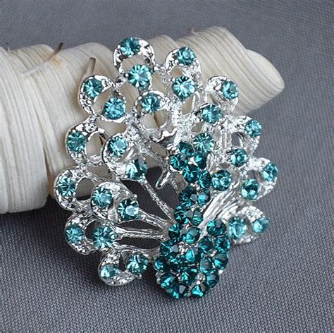 10 Pcs Teal Blue Aqua Blue Rhinestone Button Peacock Crystal Etsy In