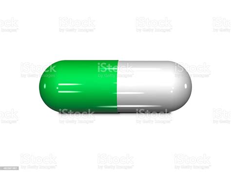 White And Green Pill Isolated Over White Stock Photo Download Image