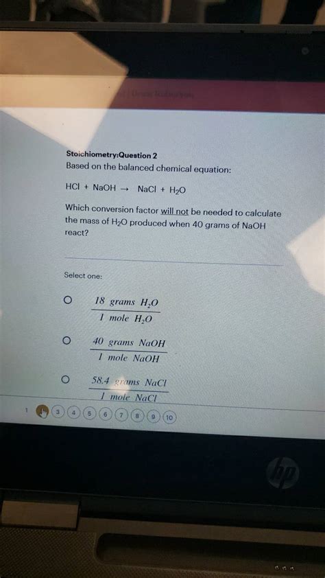 Based On The Balanced Chemical Equation Hclnaoh→naclh2 O Which Convers