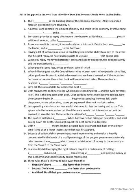 Economics Vocabulary Exercise Watch English Esl Worksheets Pdf Doc