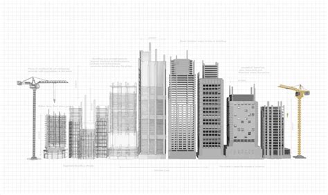 Rascacielos en proceso de construcción en los planos dibujo cityvector