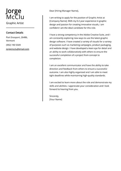 Graphic Artist Cover Letter Example Free Guide